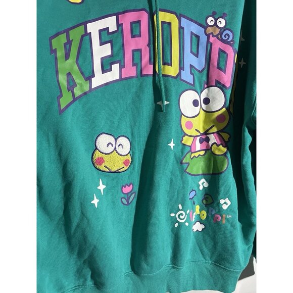 Sanrio Keroppi Pullover Sweatshirt Hoodie XXL Fuzzy Lined Frog Kidcore - Picture 2 of 7
